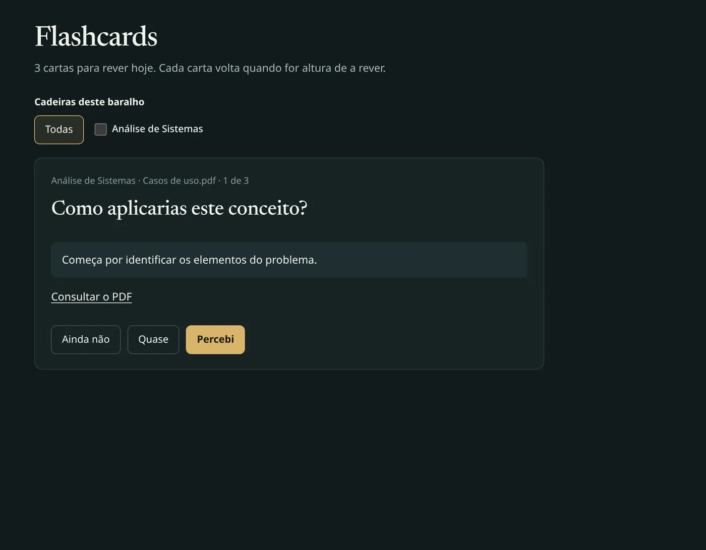 Flashcards do Caderno com repetição espaçada